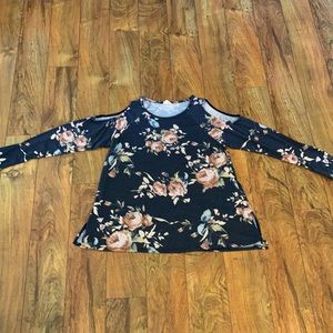 Navy cold shoulder floral top